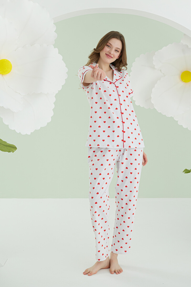 Ekru Kalpli Önden Düğmeli Pijama Takımı - 1