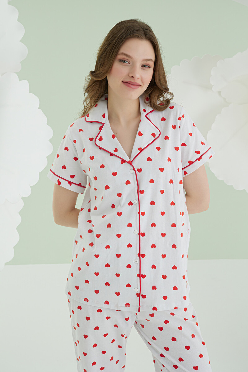 Ekru Kalpli Önden Düğmeli Pijama Takımı - 2