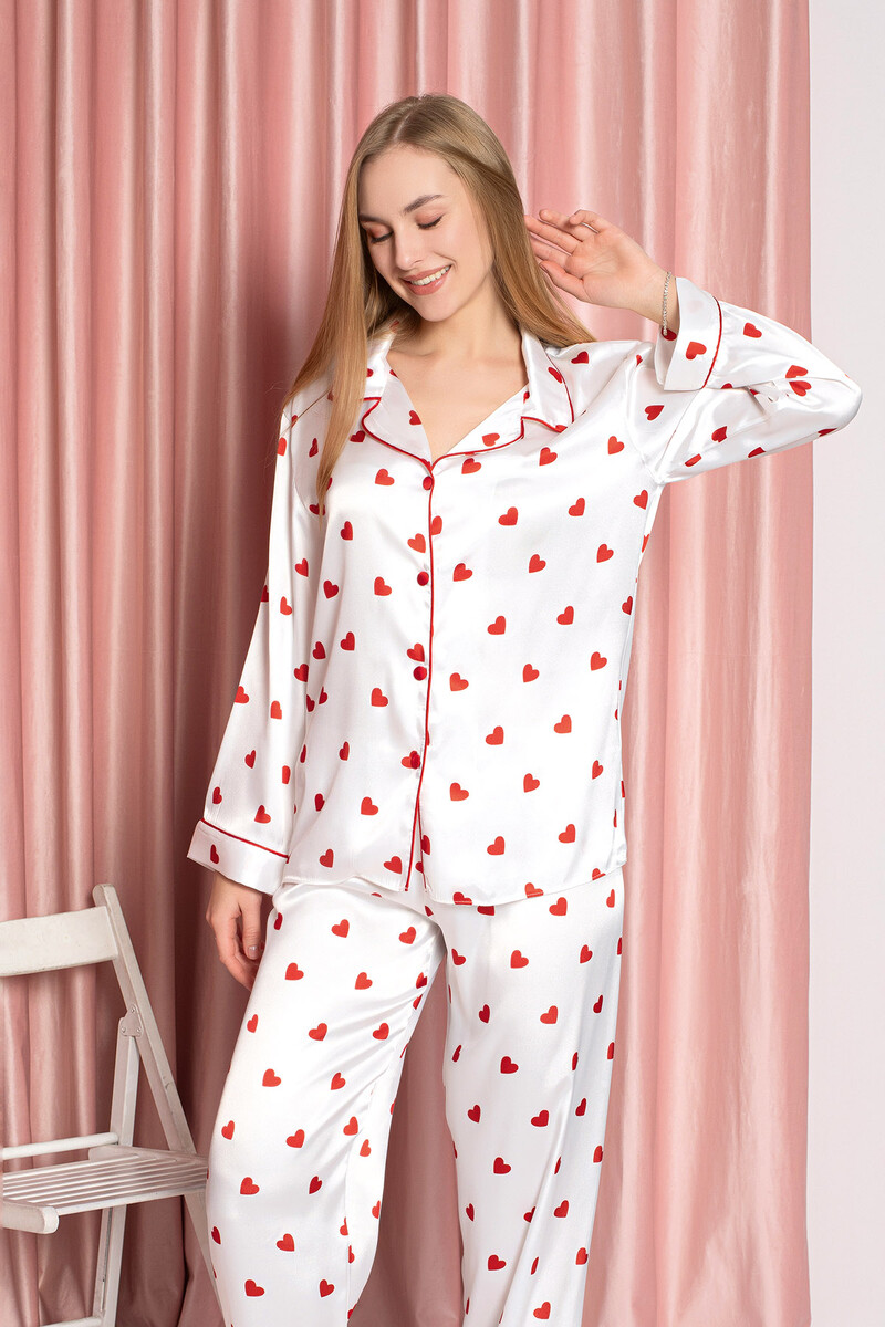 Ekru Kalpli Saten Pijama Takımı - 2