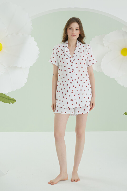 Ekru Kalpli Şortlu Önden Düğmeli Pijama Takımı - NBB