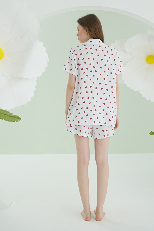 Ekru Kalpli Şortlu Önden Düğmeli Pijama Takımı - NBB