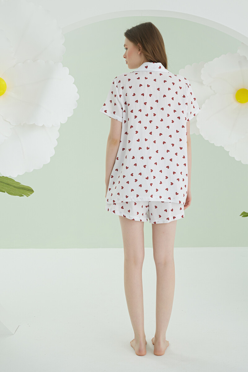 Ekru Kalpli Şortlu Önden Düğmeli Pijama Takımı - 3