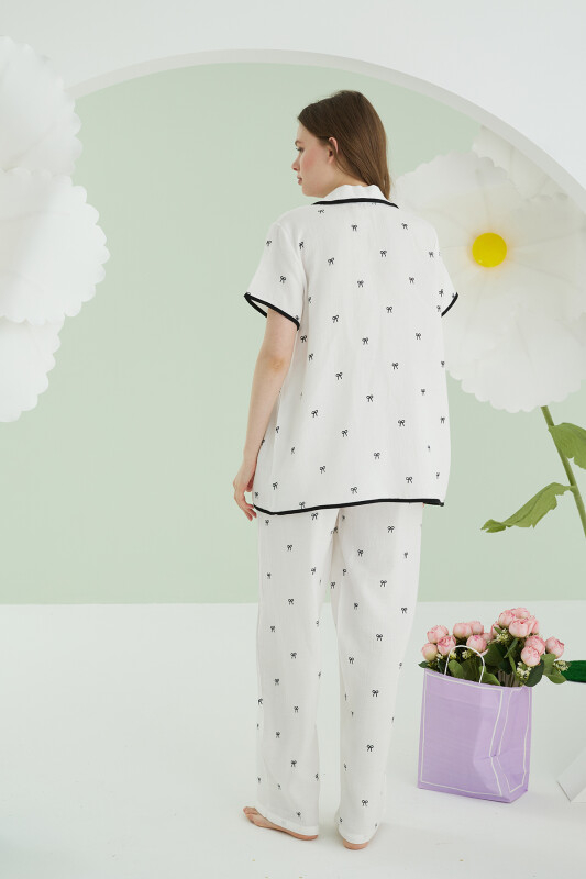Ekru Kurdele Önden Bağlamalı Pijama Takımı - NBB