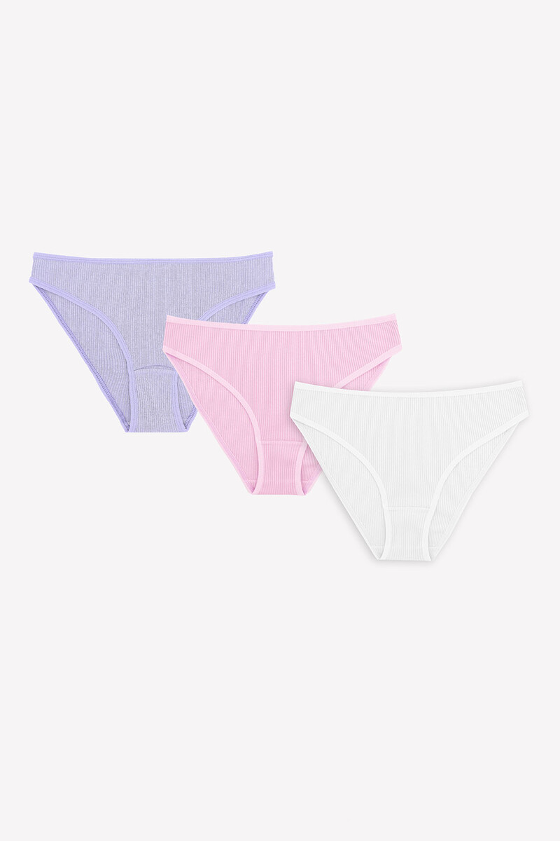 Ekru Lila Pembe 3'lü Basic Külot - 1