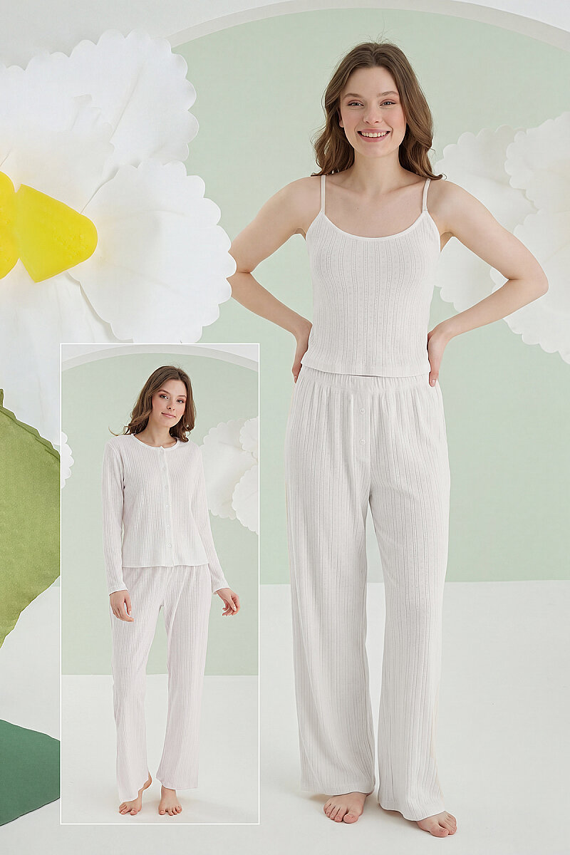 Ekru Loungewear Pintel 3'lü Pijama Takımı - 1