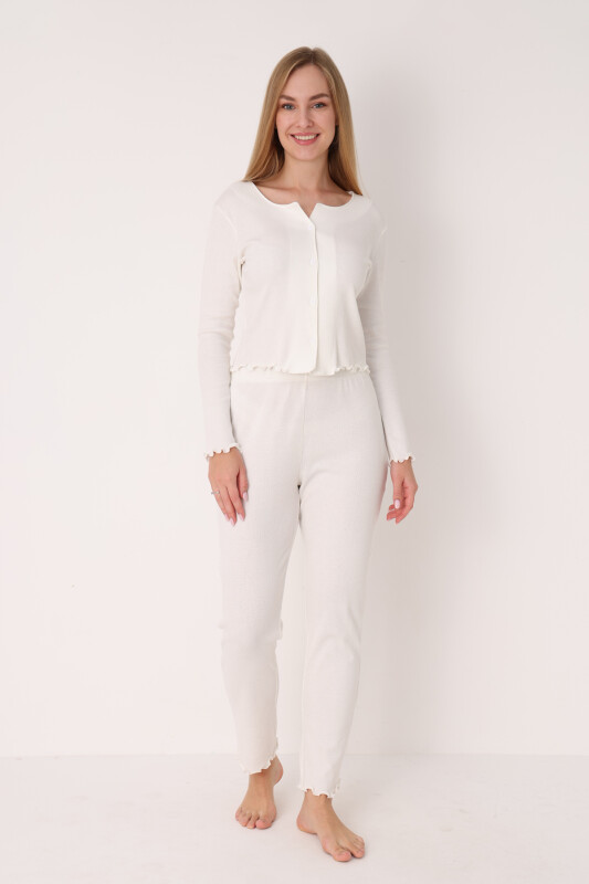 Ekru Önden Düğmeli Pijama Takımı - NBB