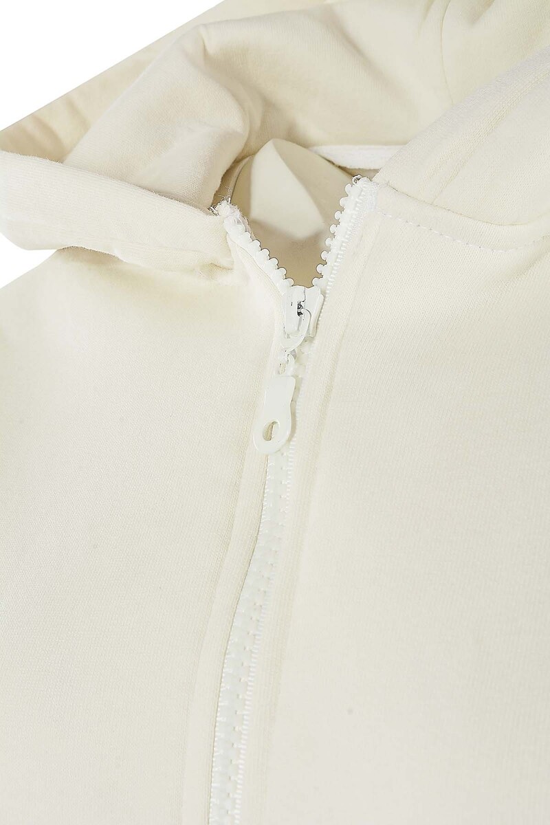 Ekru Oversize Basic Önden Fermuarlı Kapüşonlu Sweatshirt - 2