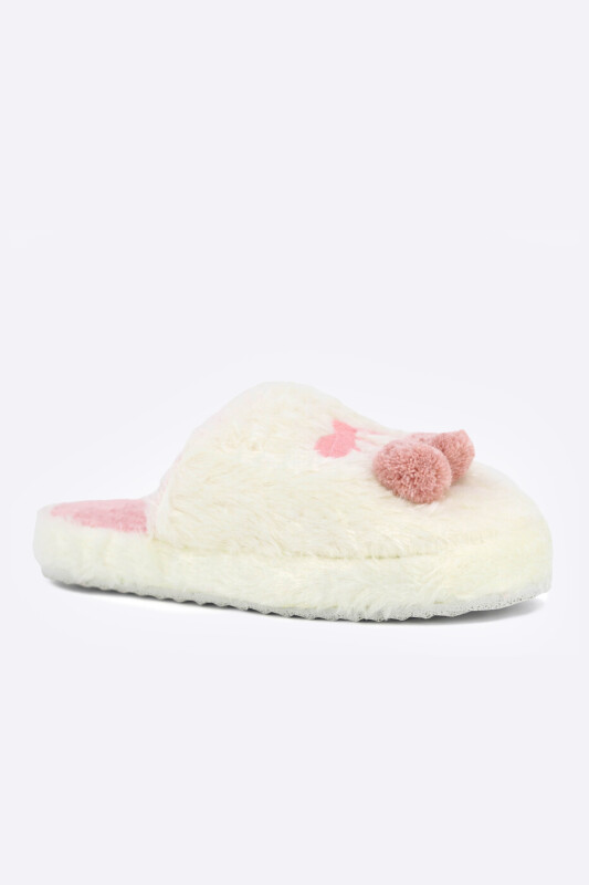 Ekru Pelüş Kirazlı Önü Kapalı Ev Terliği - PIJAMONI