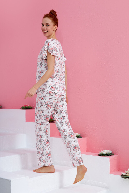 Ekru Pembe Pink Rose Pijama Takım - Thumbnail
