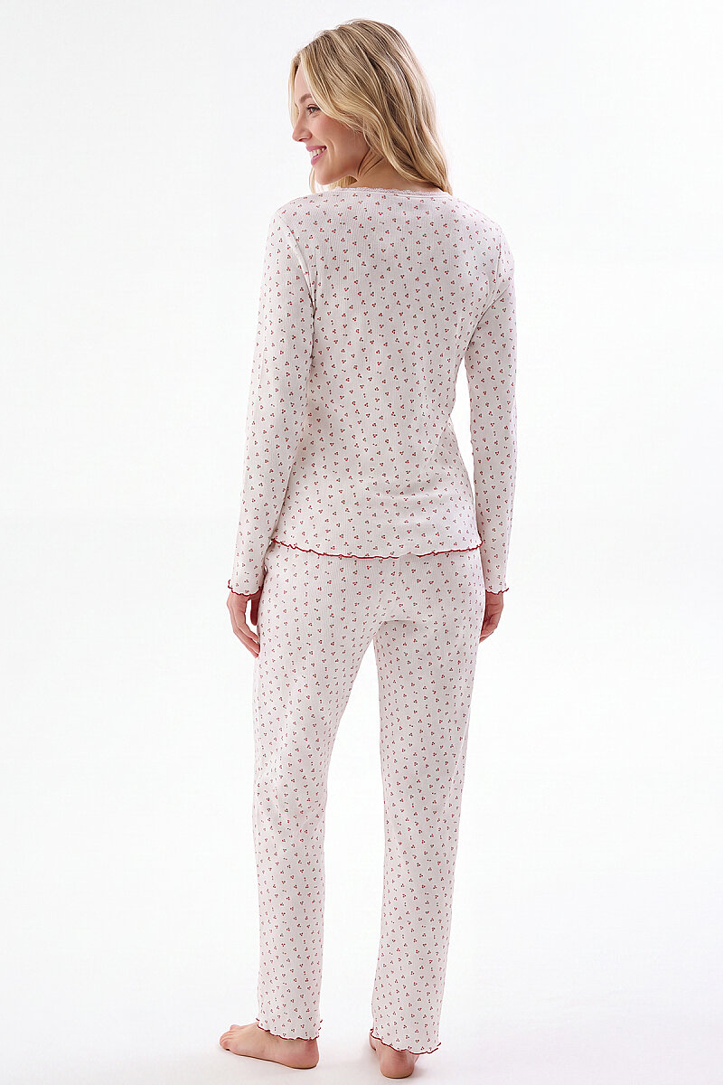 Ekru Pointel Kirazlı Pijama Takımı - 5