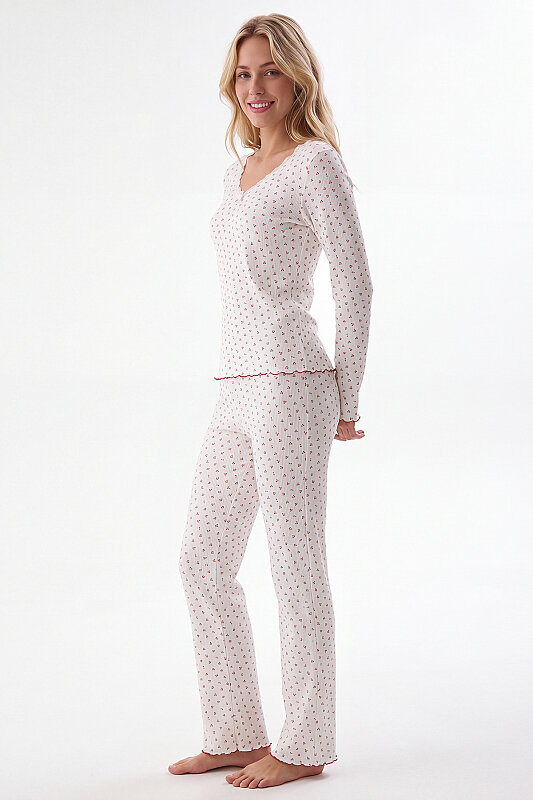 Ekru Pointel Kirazlı Pijama Takımı - NBB