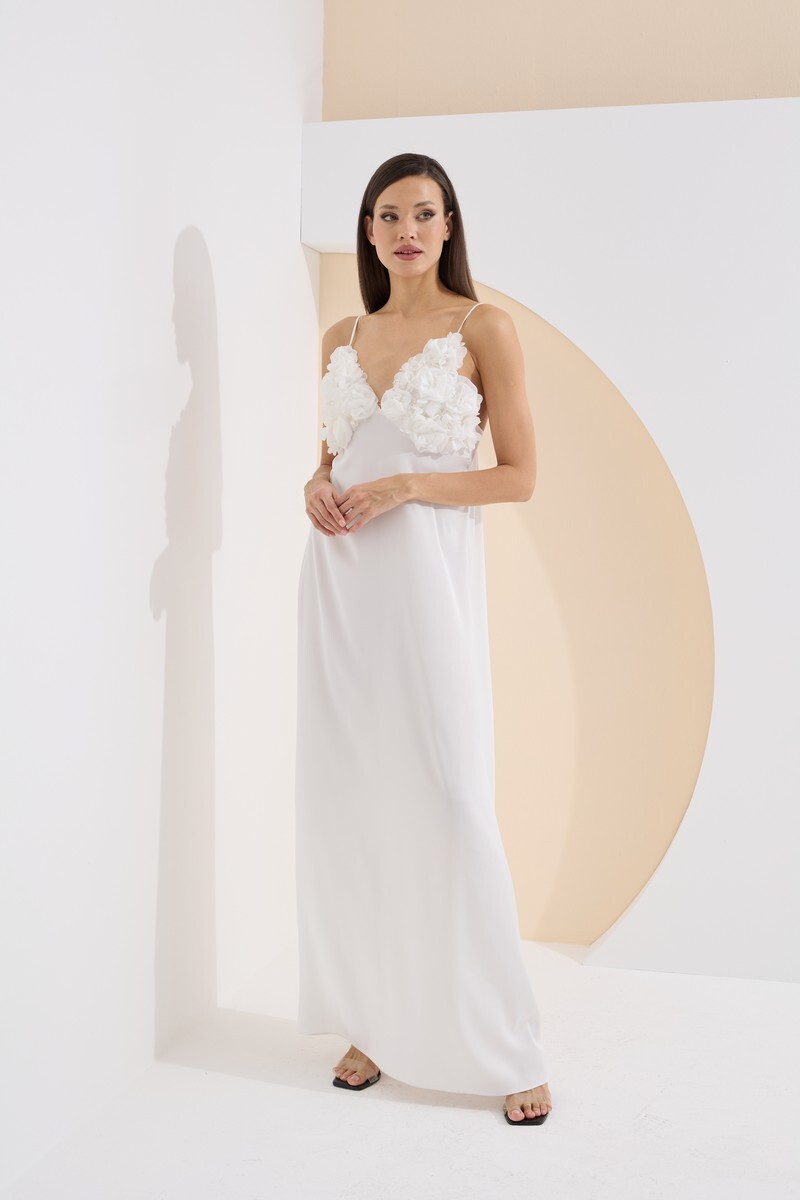 Ekru Premium Valentina Uzun Gecelik - 1