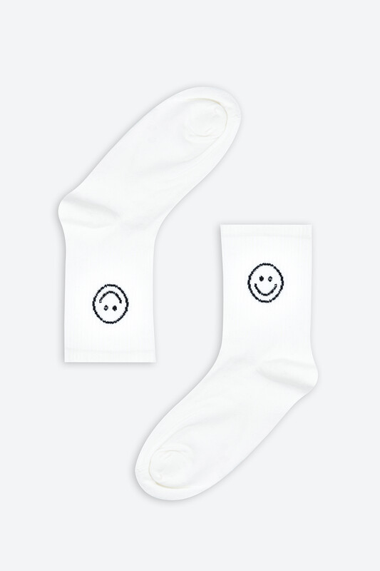 Ekru Smile Bamboo Soket Çorap 