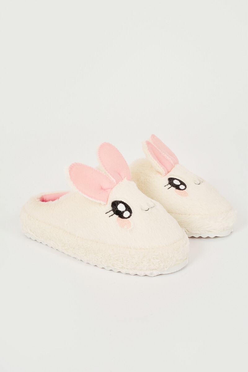 Ekru Tavşan Figürlü Ev Terliği - 1