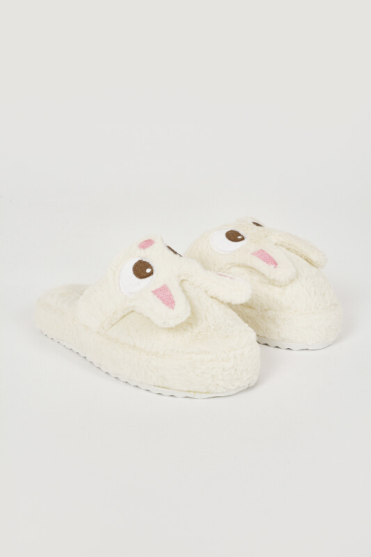 Ekru Tavşanlı Ev Terliği - NBB