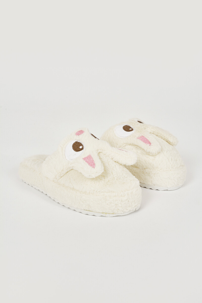 Ekru Tavşanlı Ev Terliği - 1