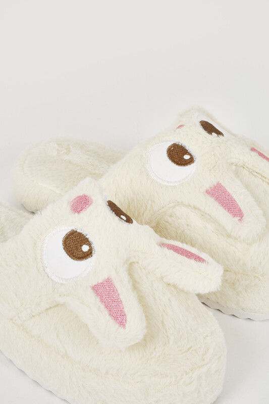 Ekru Tavşanlı Ev Terliği - NBB