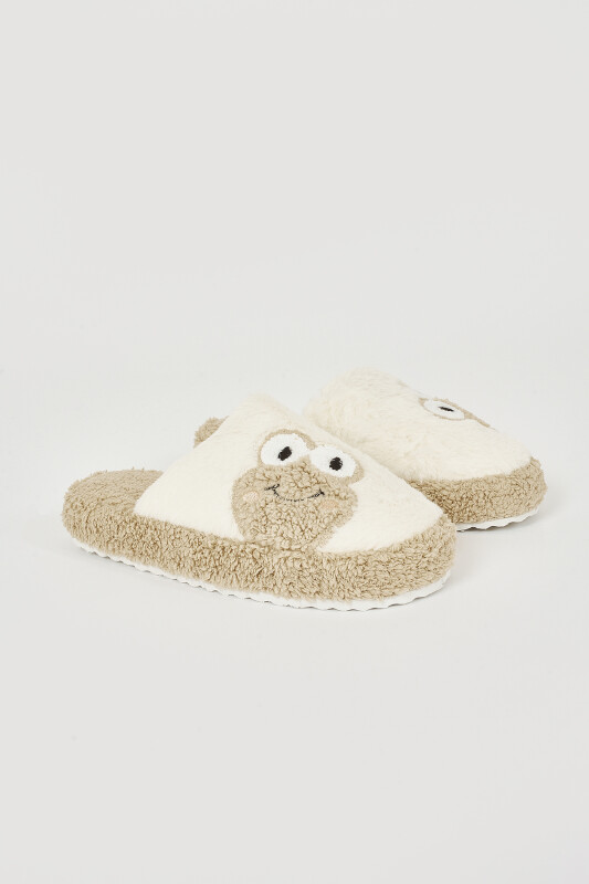 Ekru-Vizon Kurbağa Ev Terliği - NBB