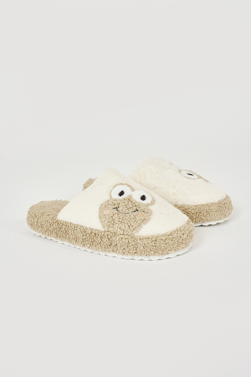 Ekru-Vizon Kurbağa Ev Terliği - 1