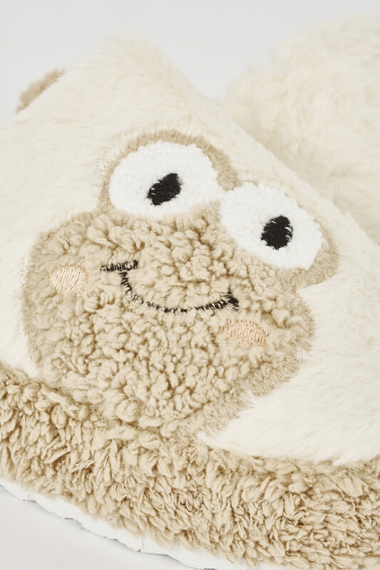 Ekru-Vizon Kurbağa Ev Terliği - NBB