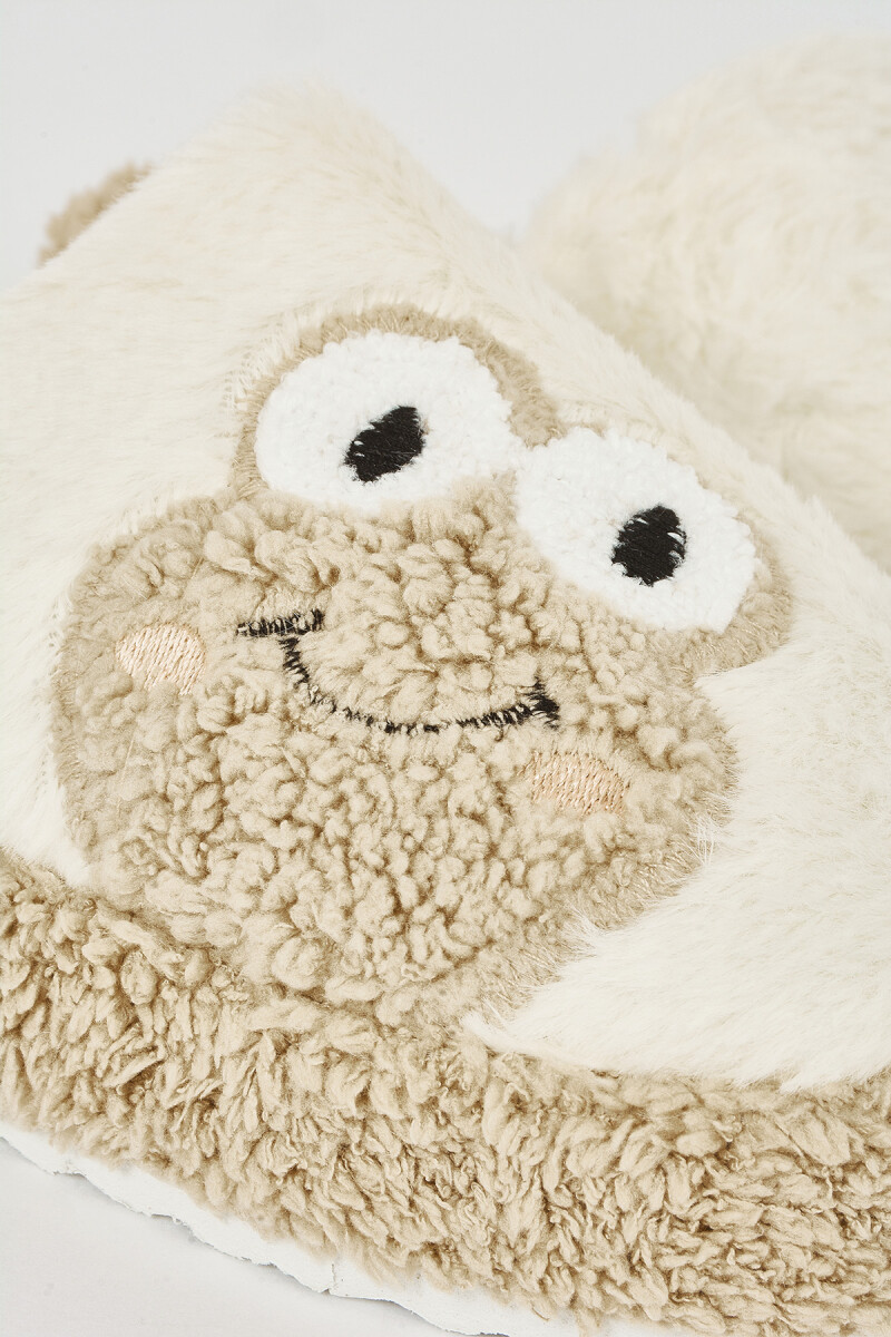 Ekru-Vizon Kurbağa Ev Terliği - 2