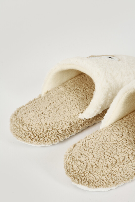 Ekru-Vizon Kurbağa Ev Terliği - NBB