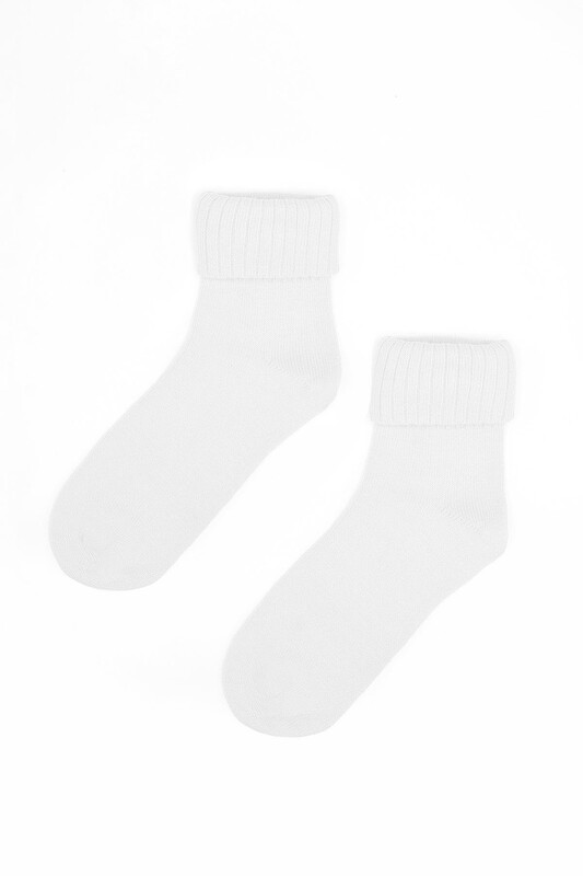 Ekru Yünlü Soft Kıvrık Soket Çorap - Thumbnail