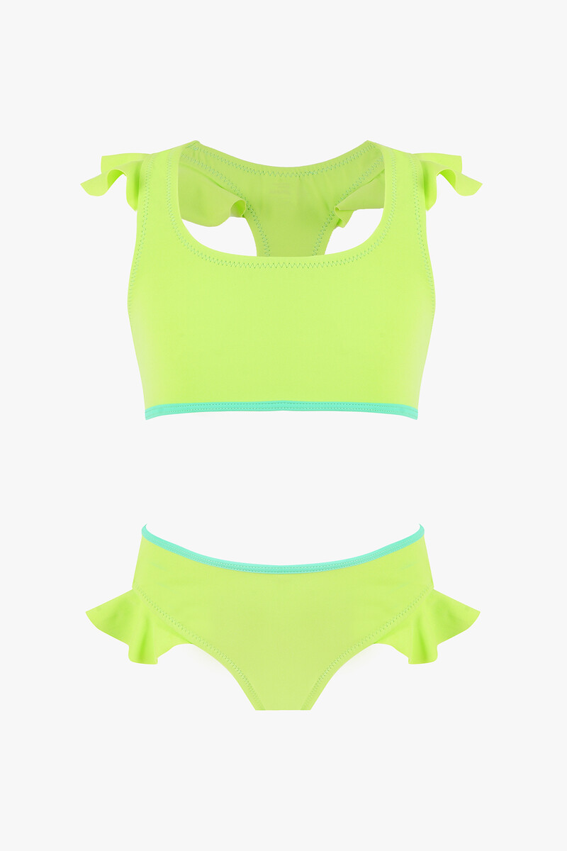 Fıstık Yeşili Fırfırlı Çocuk Bikini Takımı - 1