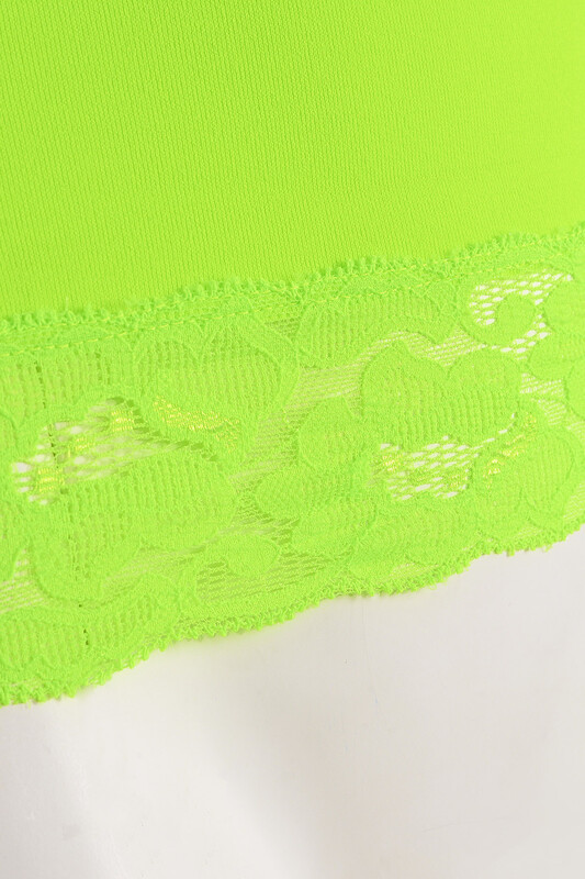 Fosfor Yeşil Seamless Dantelli Geniş Askılı Atlet - NBB
