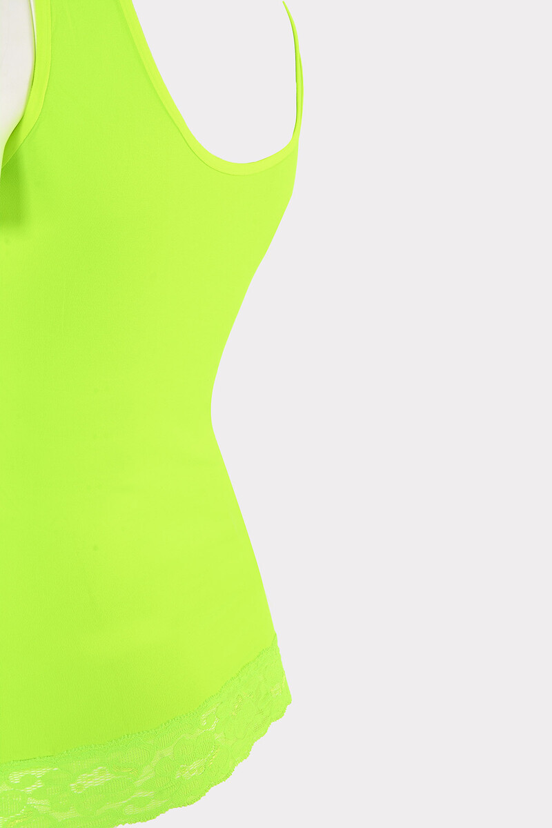 Fosfor Yeşil Seamless Dantelli Geniş Askılı Atlet - 3