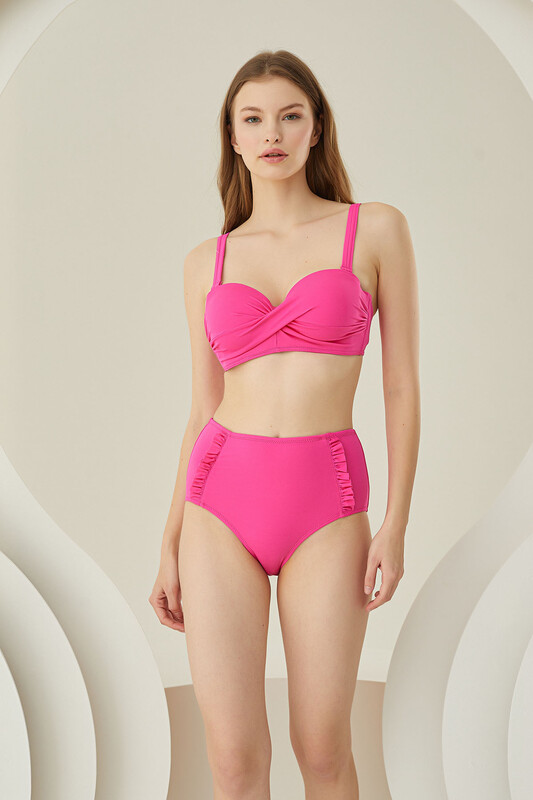 Fuşya Fırfırlı Yüksek Bel Tek Alt Bikini - LOYA (1)