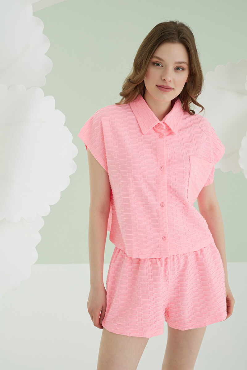 Fuşya Şortlu Önden Düğmeli Pijama Takımı - 1