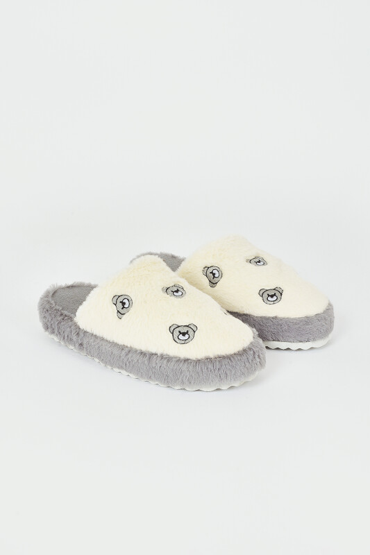 Gri Ayıcıklı Kapalı Ev Terliği - NBB