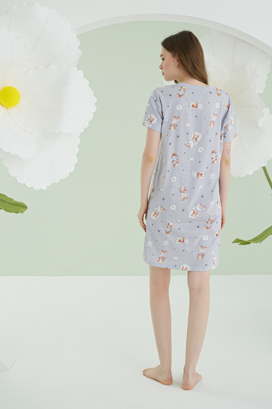 Gri Bear Heart Star Tek Gecelik - NBB