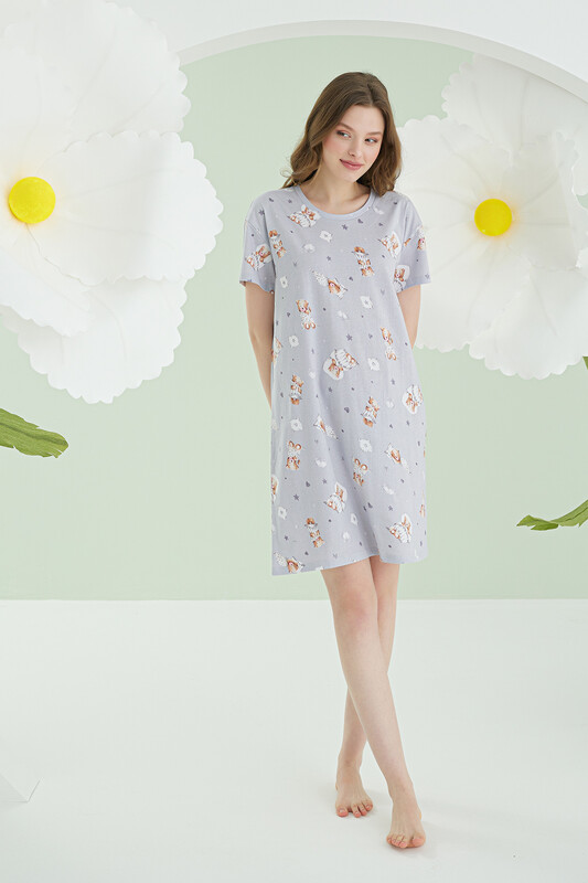 Gri Bear Heart Star Tek Gecelik - NBB