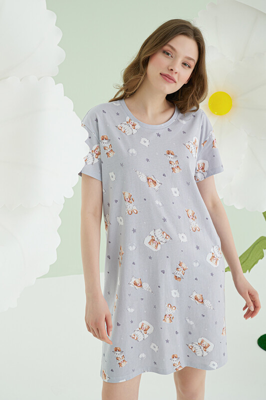 Gri Bear Heart Star Tek Gecelik - NBB