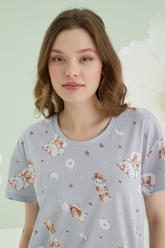 Gri Bear Heart Star Tek Gecelik - NBB