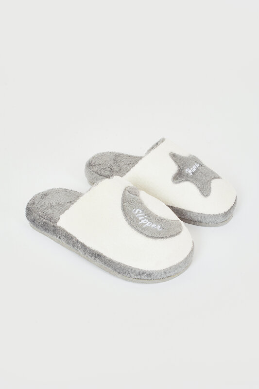 Gri -Beyaz Ay Yıldız Ev Terliği - NBB