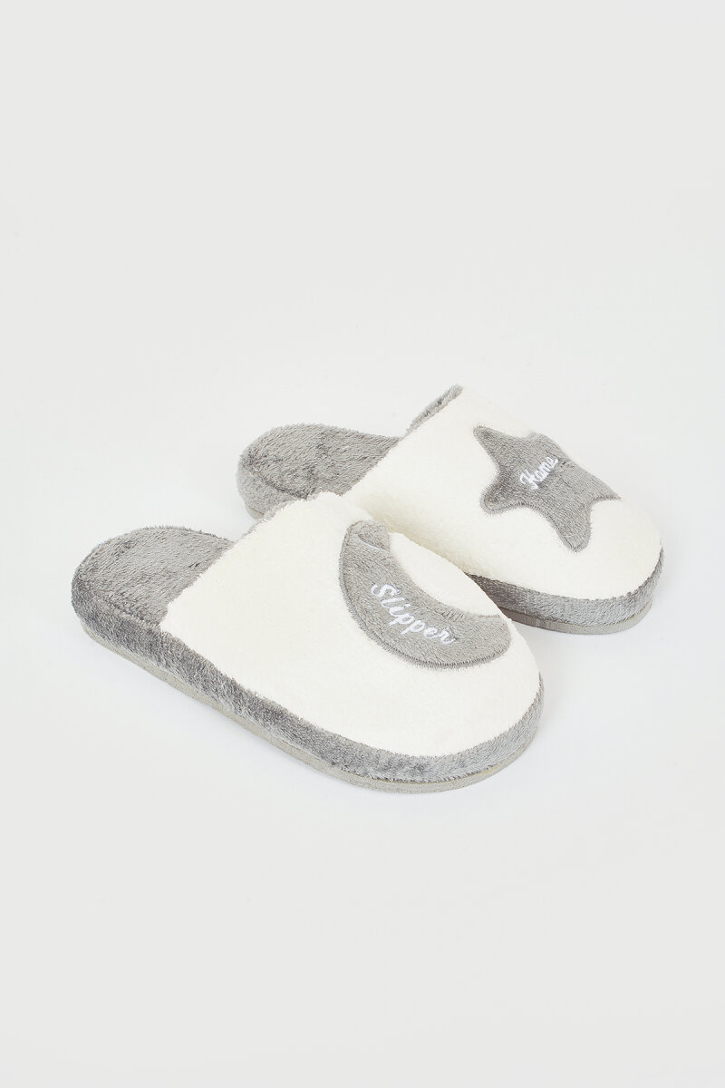 Gri -Beyaz Ay Yıldız Ev Terliği - 1