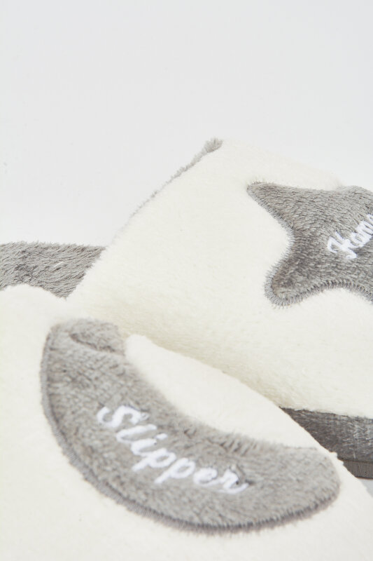 Gri -Beyaz Ay Yıldız Ev Terliği - NBB