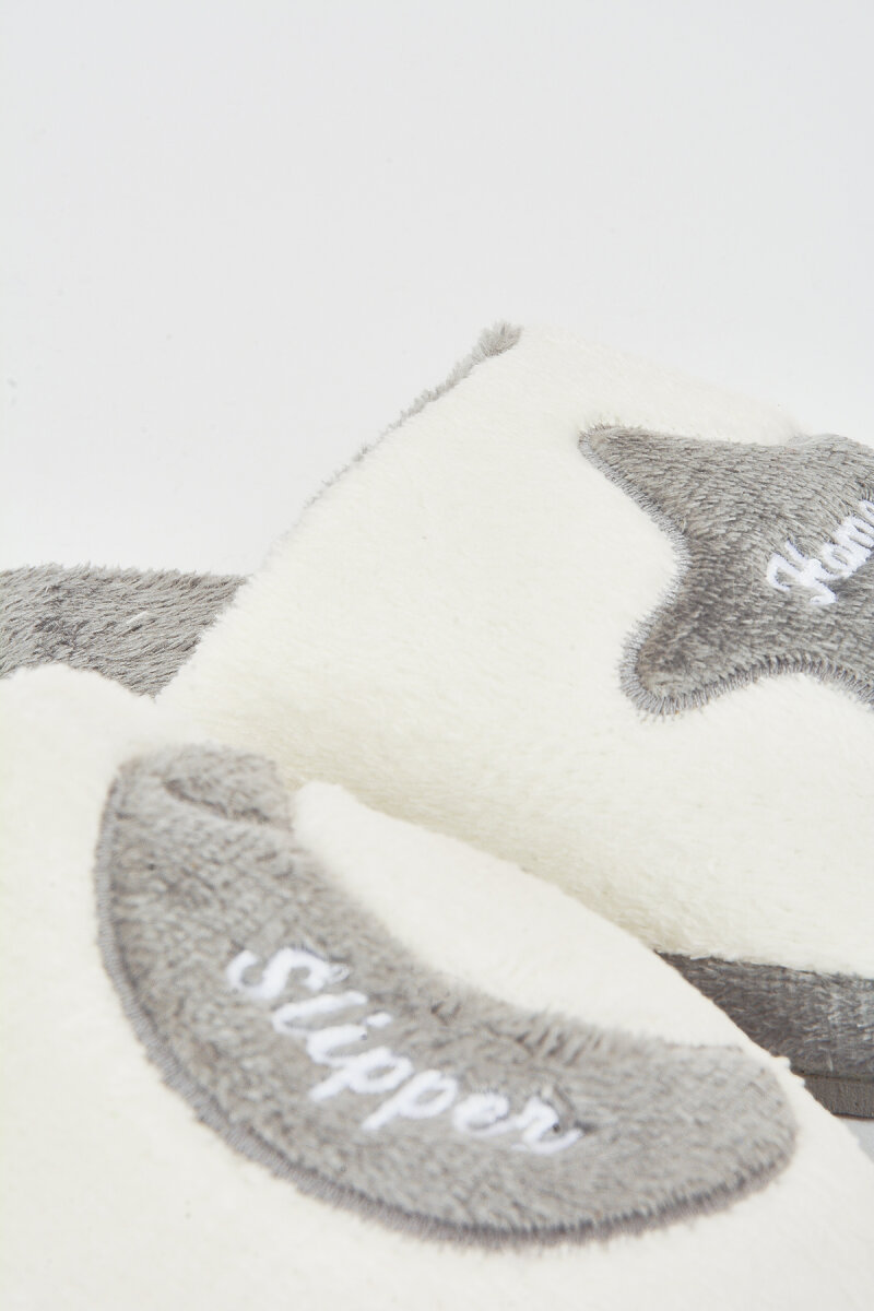 Gri -Beyaz Ay Yıldız Ev Terliği - 2