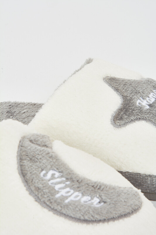 Gri -Beyaz Ay Yıldız Ev Terliği - NBB