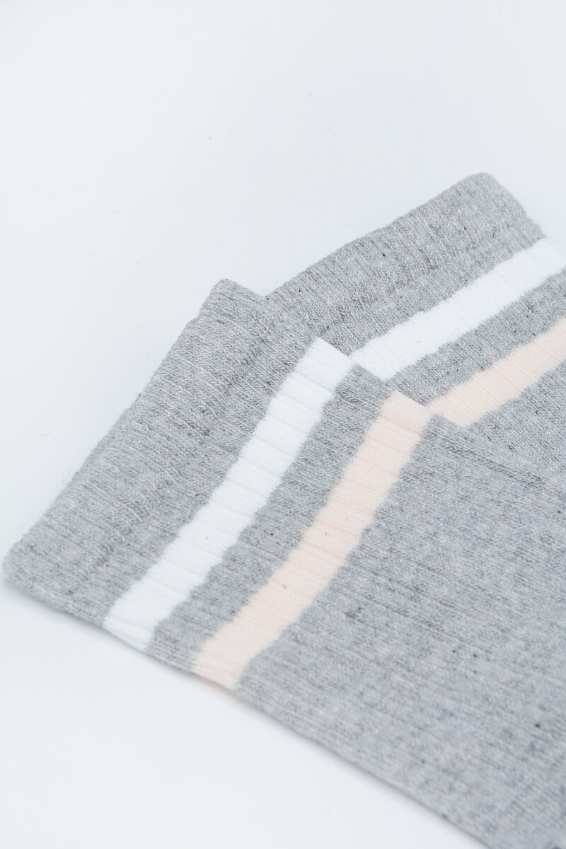 Gri Çizgili Havlu Soket Çorap - 2