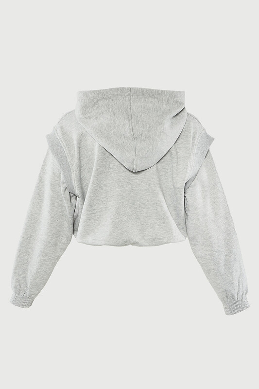 Gri Melanj Choose Your Mood Kapüşonlu Crop Sweatshirt - Thumbnail