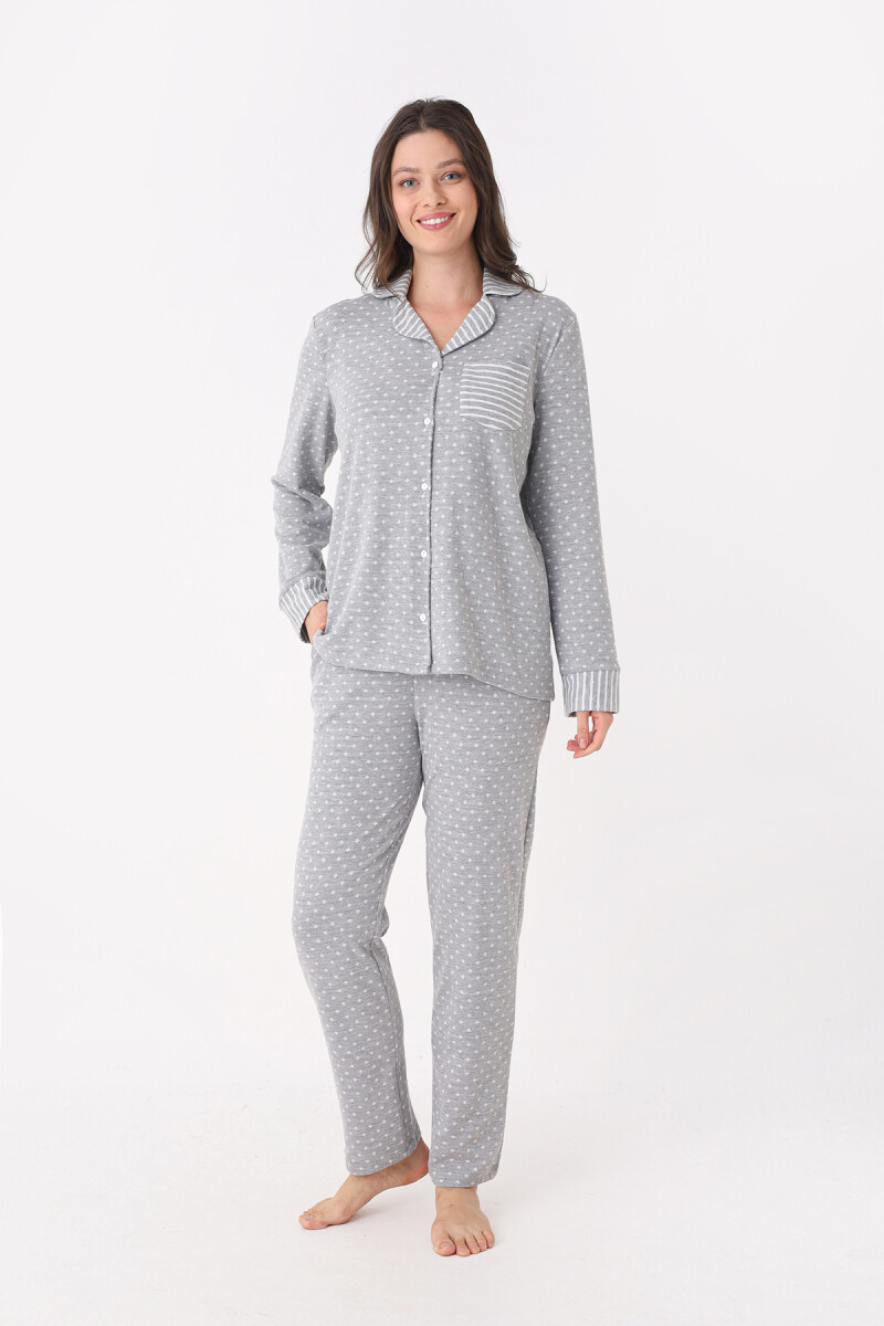 Gri Önden Düğmeli Pijama Takım - 1