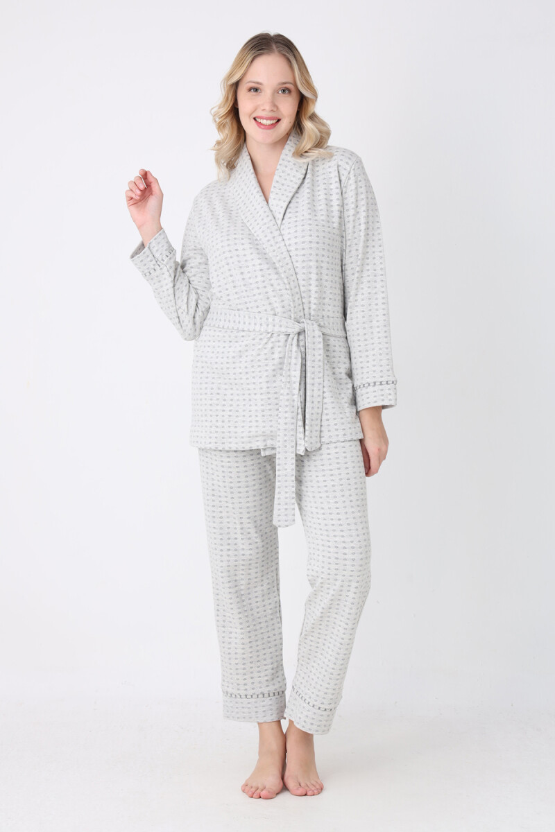 Gri Sabahlık Pijama Takım - 1