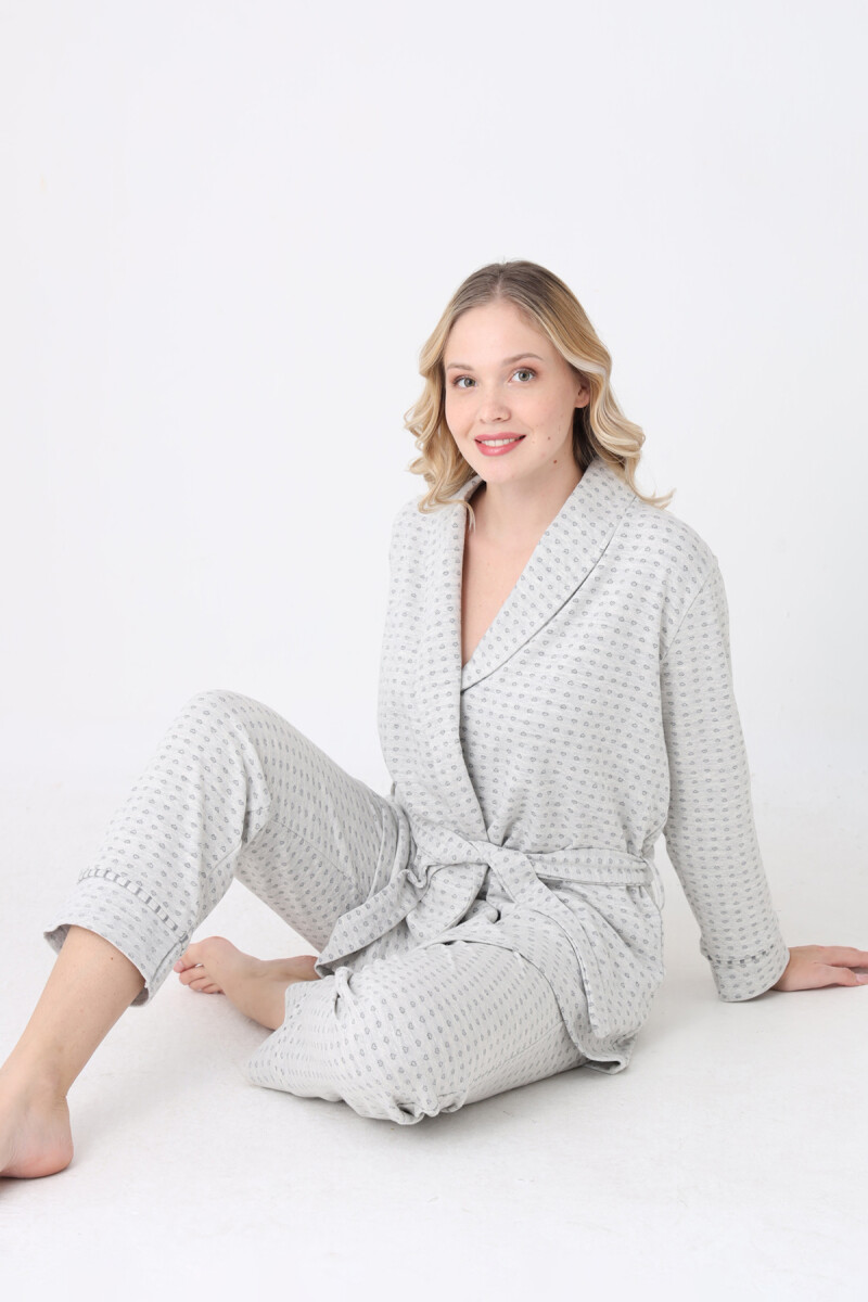 Gri Sabahlık Pijama Takım - 3