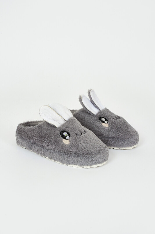 Gri Tavşanlı Gondol Ev Terliği - NBB