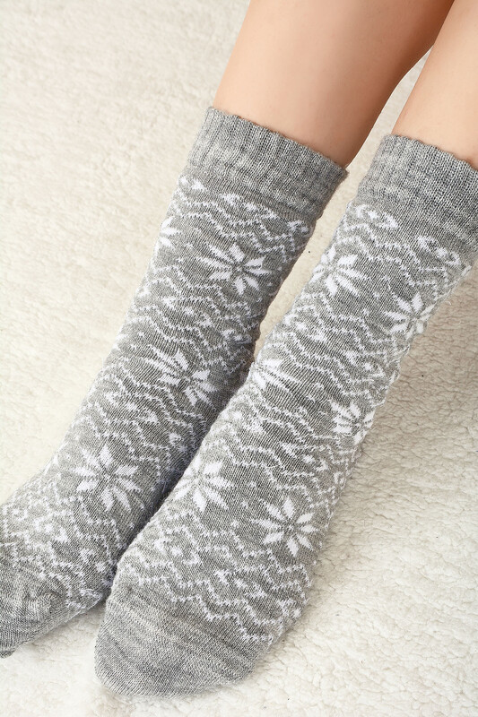 Gri Winter Themed Soft Uzun Soket Çorap 