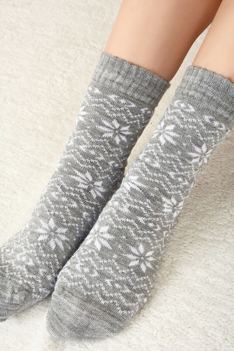 Gri Winter Themed Soft Uzun Soket Çorap - 1